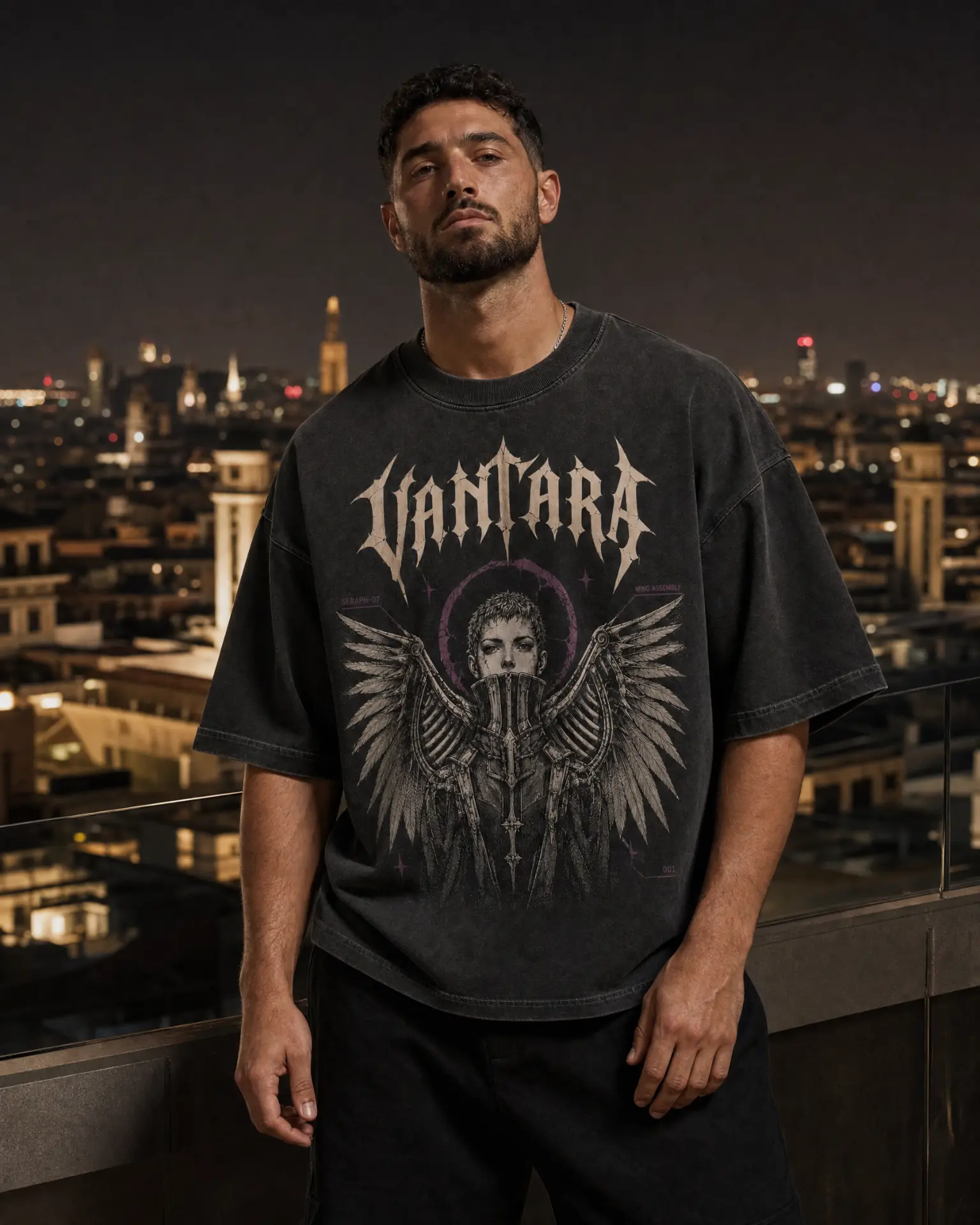 Marc wearing Seraph Engine above Barcelona at night